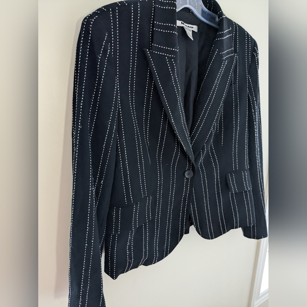 Vintage Nygard Black Buttoned Blazer White Stripes Tailored Size 8
